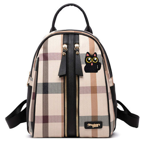 CANDY BACKPACK - CHECKER BZ, BEIGE (SPECIAL EDITION, CAT BADGE)